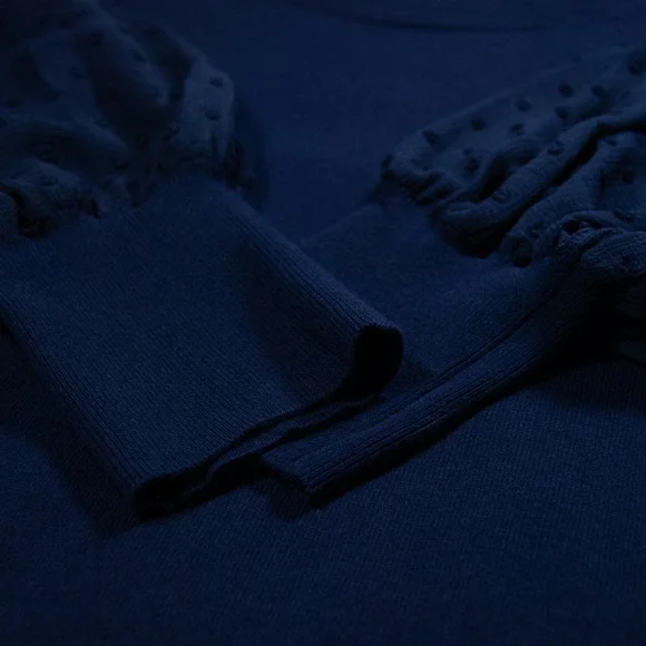 CeCe Navy Blue Sweater Top Polka Dot Sheer Sleeves Mock Neck Blouse Women Size M - Picture 5 of 10